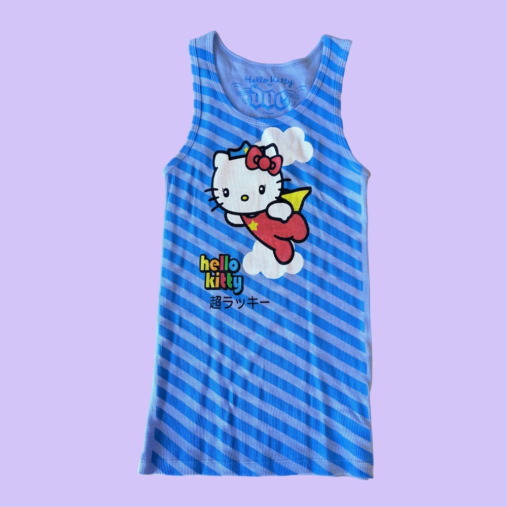 Y2K Mighty fine Rare 2006 Hello Kitty Sanrio Striped Ribbed Tank Top Scene #19